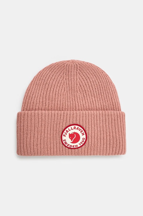 Fjallraven czapka 1960 Logo kolor różowy z grubej dzianiny wełniana F78142.300 - zdjęcie produktu nr 1