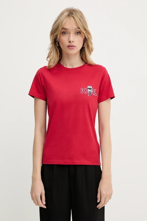 Karl Lagerfeld t-shirt bawełniany damski kolor czerwony A3W17085 - zdjęcie produktu nr 1