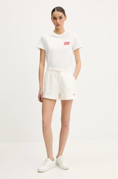 Tommy Jeans szorty bawełniane damskie kolor beżowy gładkie high waist DW0DW20353 - zdjęcie produktu nr 2