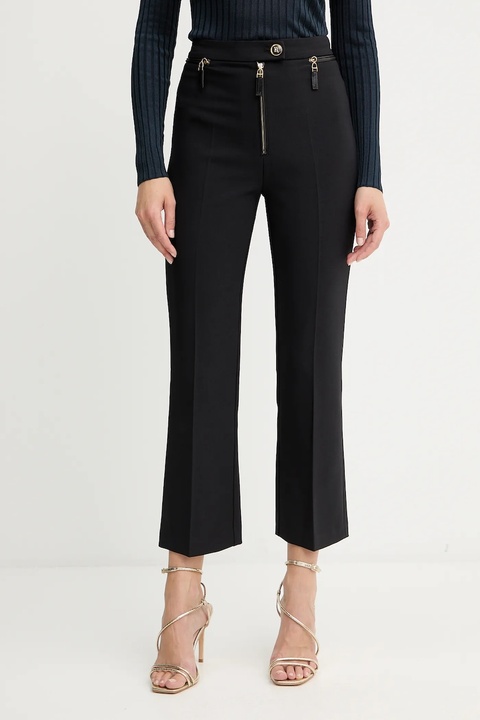 Elisabetta Franchi spodnie damskie kolor czarny dopasowane high waist PA10856E2 - zdjęcie produktu nr 1
