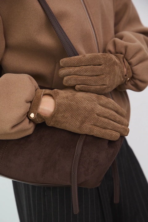 Medicine rękawiczki zamszowe kolor beżowy - zdjęcie produktu nr 1