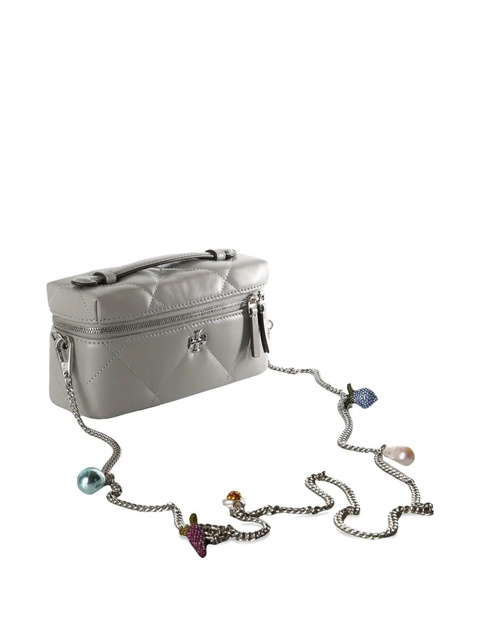 Tory Burch Kira quilted embellished-chain cross-body bag - Grey - zdjęcie produktu nr 2