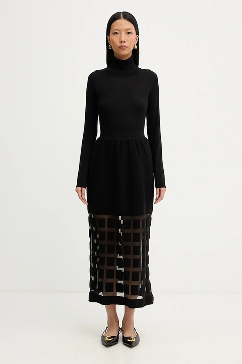 Liviana Conti spódnica wełniana kolor czarny midi rozkloszowana L5WA78 - zdjęcie produktu nr 1