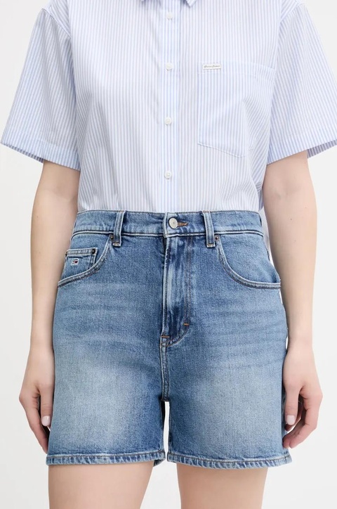 Tommy Jeans szorty jeansowe damskie kolor niebieski gładkie high waist DW0DW20092 - zdjęcie produktu nr 1