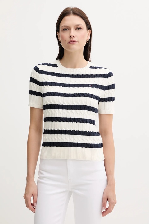 Tommy Hilfiger sweter bawełniany damskie kolor beżowy WW0WW45656 - zdjęcie produktu nr 1