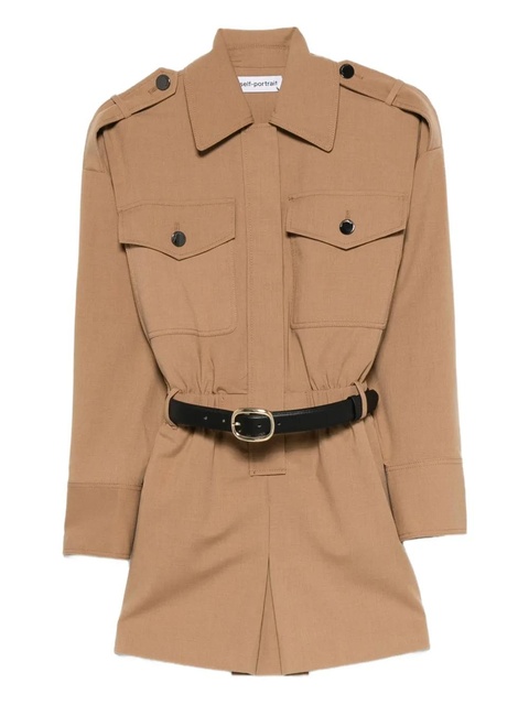 Self-Portrait belted pocketed playsuit - Neutrals - zdjęcie produktu nr 1