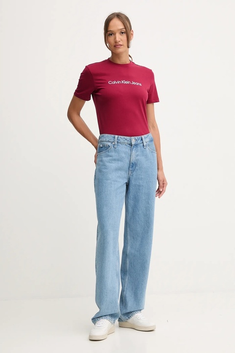 Calvin Klein Jeans t-shirt bawełniany damski kolor bordowy LV047C912G - zdjęcie produktu nr 2