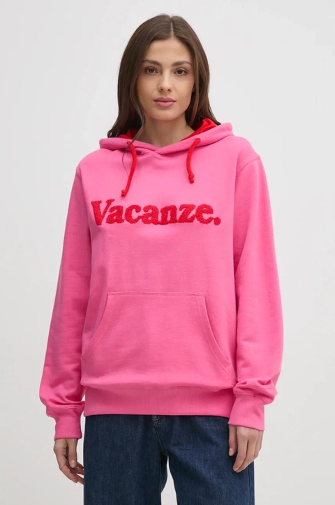 Drivemebikini bluza Vacanze Chenille damska kolor różowy z kapturem z aplikacją 2024-DMBS-027-PR - zdjęcie produktu nr 1