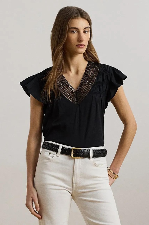 Lauren Ralph Lauren bluzka damska kolor czarny gładka 200963917 - zdjęcie produktu nr 1