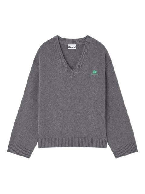 GANNI V-neck logo sweater - Grey - zdjęcie produktu nr 2