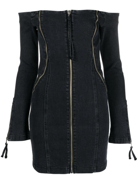Blumarine off-shoulder zip-up denim dress - Black - zdjęcie produktu nr 1