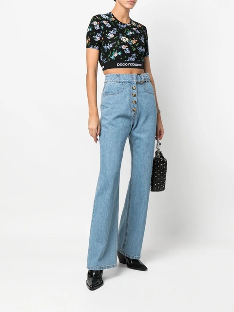 Rabanne floral-print crop-top - Black - zdjęcie produktu nr 2