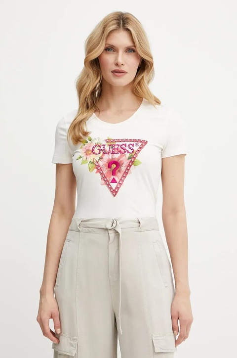 Guess t-shirt damski kolor beżowy W5GI10 J1314 - zdjęcie produktu nr 1