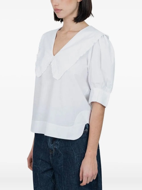 GANNI ruffled-collar cotton blouse - White - zdjęcie produktu nr 1