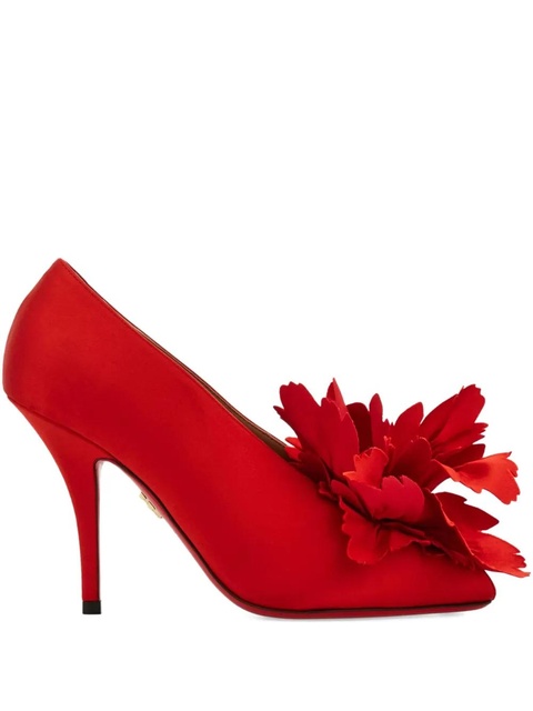 Ferragamo 90mm flower-appliqué satin pumps - Red - zdjęcie produktu nr 1