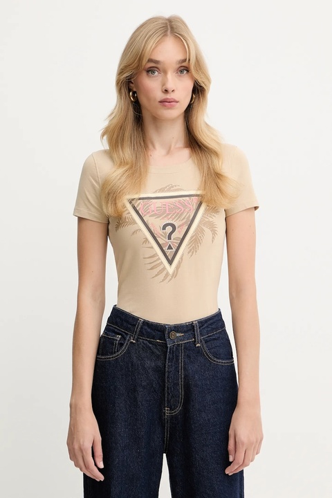 Guess t-shirt damski kolor beżowy W5YI13 J1314 - zdjęcie produktu nr 1