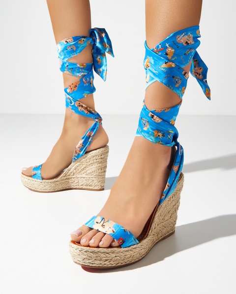 CHRISTIAN LOUBOUTIN - Niebieskie sandały na koturnie Monica Du Desert - EDYCJA LIMITOWANA - zdjęcie produktu nr 1