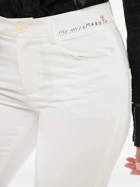 Marni embroidered-logo flared trousers - White - zdjęcie produktu nr 2