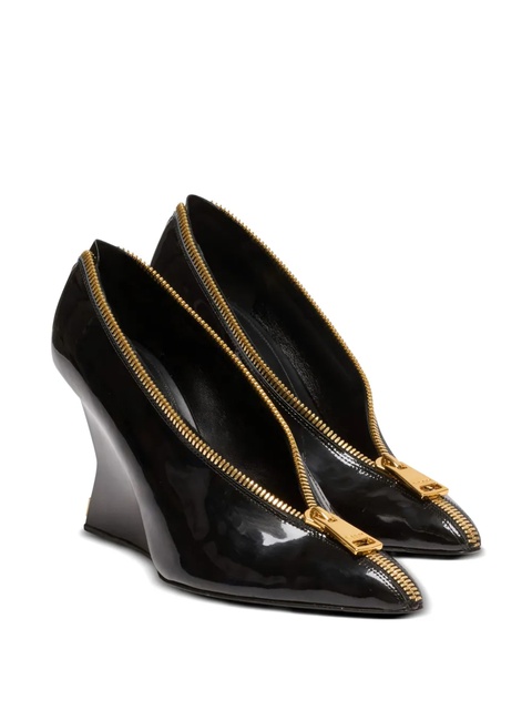 Balmain 95mm zip-detail wedge heeled pumps - Black - zdjęcie produktu nr 2