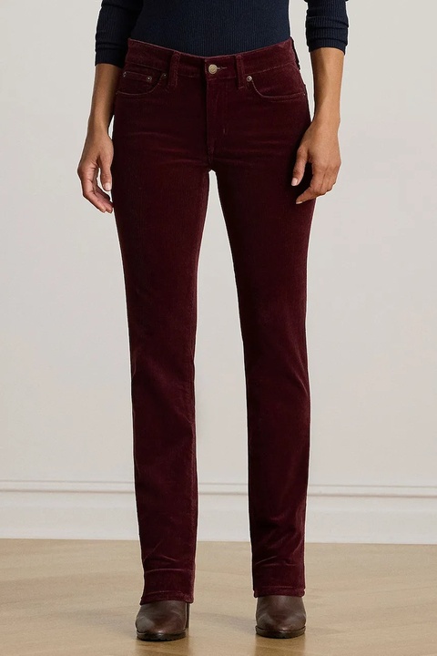 Lauren Ralph Lauren spodnie sztruksowe damskie kolor bordowy dzwony medium waist 200881935 - zdjęcie produktu nr 1