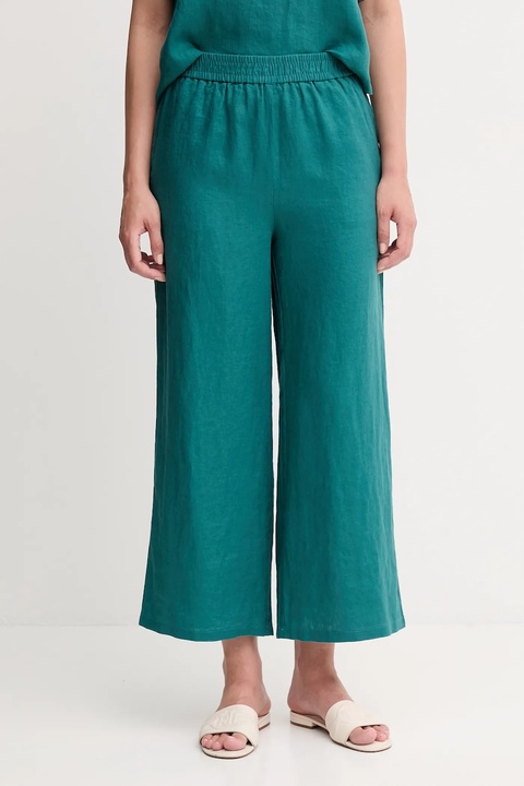 United Colors of Benetton spodnie lniane damskie kolor zielony proste high waist 4AGHDF09G - zdjęcie produktu nr 1