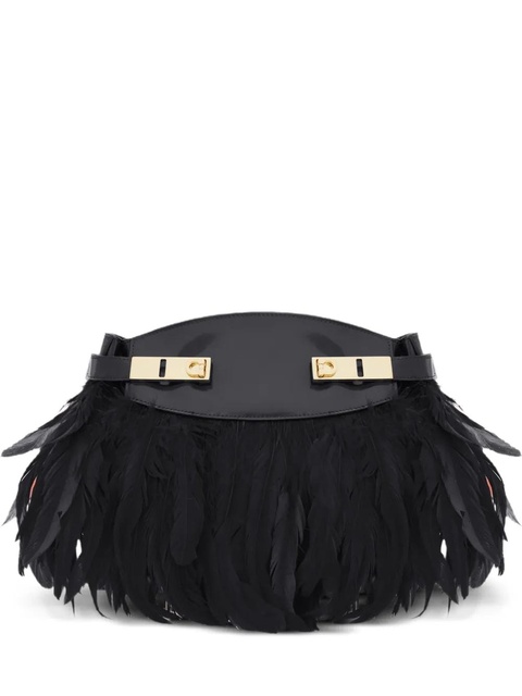 Ferragamo Hug feather-trimmed cross body bag - Black - zdjęcie produktu nr 1
