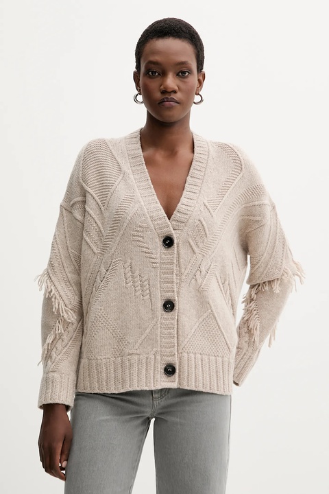 Weekend Max Mara kardigan wełniany STALLO damski kolor beżowy 2525346052600 - zdjęcie produktu nr 1