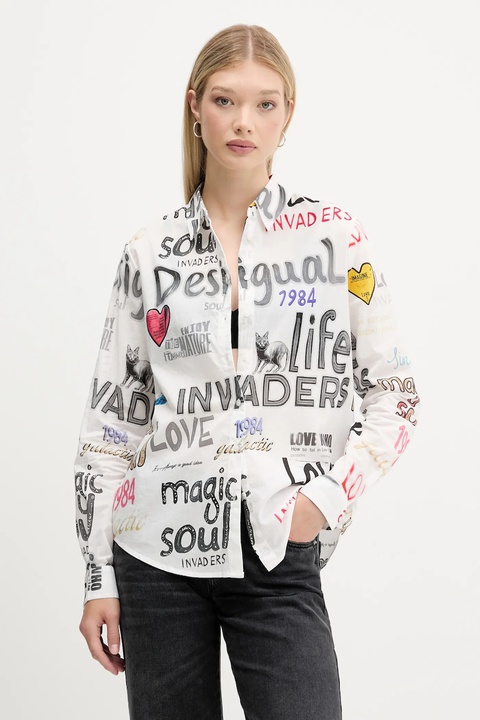 Desigual koszula bawełniana SOUL damska kolor szary relaxed z kołnierzykiem klasycznym 25WWCW10 - zdjęcie produktu nr 1