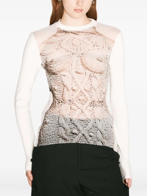 Jean Paul Gaultier graphic-print mesh top - Neutrals - zdjęcie produktu nr 1