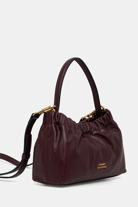 Tommy Hilfiger torebka skórzana kolor bordowy AW0AW18306 - zdjęcie produktu nr 1