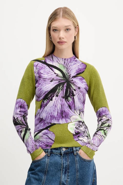 Desigual sweter ORQUIDEA LACROIX damski kolor fioletowy lekki 25WWJF42 - zdjęcie produktu nr 1