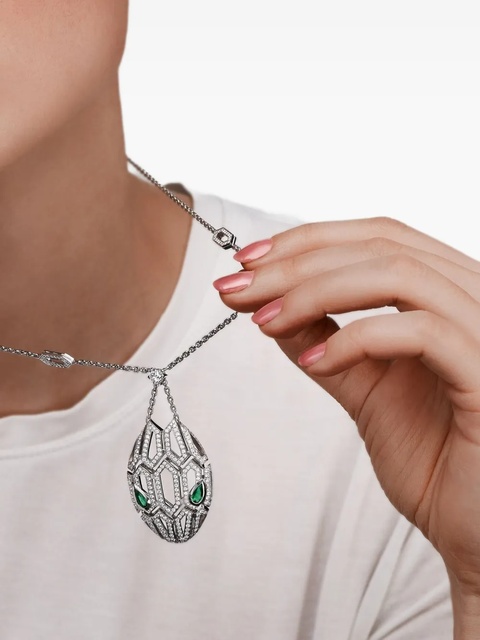 Bvlgari 18K white gold Serpenti Seduttori diamond and emerald necklace - Silver - zdjęcie produktu nr 2