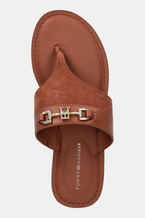 Tommy Hilfiger japonki skórzane MIXED LEATHER HORSEBIT THONG damskie kolor brązowy na płaskim obcasie FW0FW08506 - zdjęcie produktu nr 2