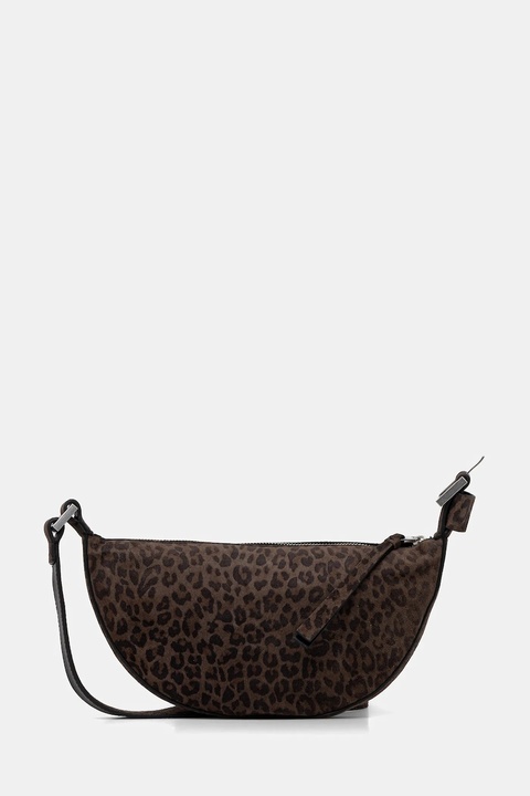 AllSaints torebka zamszowa HALFMOON kolor brązowy W355XD - zdjęcie produktu nr 1