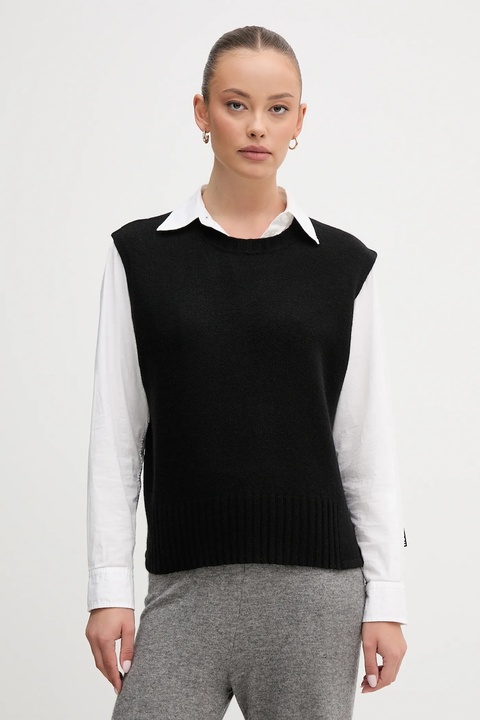 United Colors of Benetton kamizelka z dodatkiem wełny kolor czarny lekki 126WD10BA - zdjęcie produktu nr 1