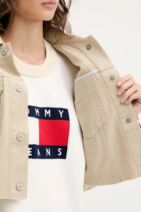 Tommy Jeans kurtka jeansowa kolor beżowy przejściowa oversize DW0DW21431 - zdjęcie produktu nr 2