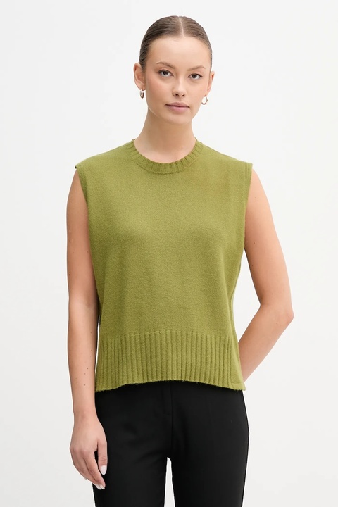 United Colors of Benetton kamizelka z dodatkiem wełny kolor zielony lekki 126WD10BA - zdjęcie produktu nr 1