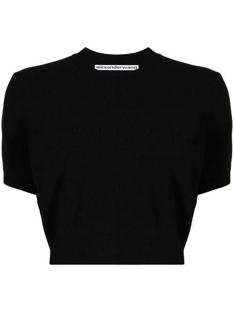 Alexander Wang logo-embossed cropped knitted top - Black - zdjęcie produktu nr 1