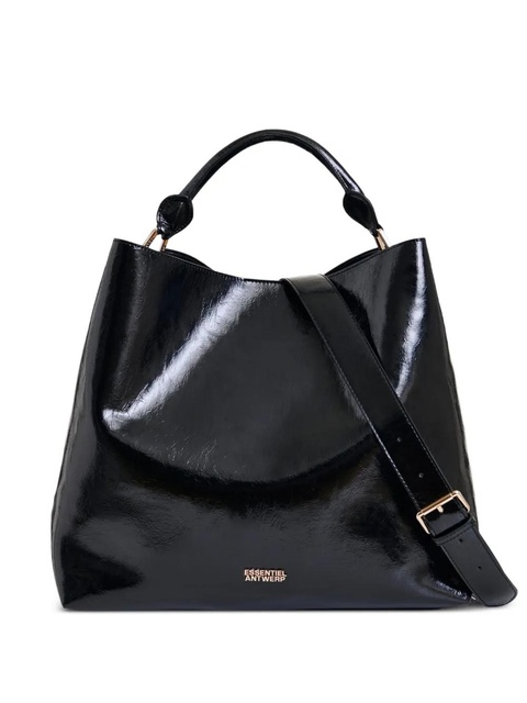 Essentiel Antwerp rolled-handle gloss shopper bag - Black - zdjęcie produktu nr 1
