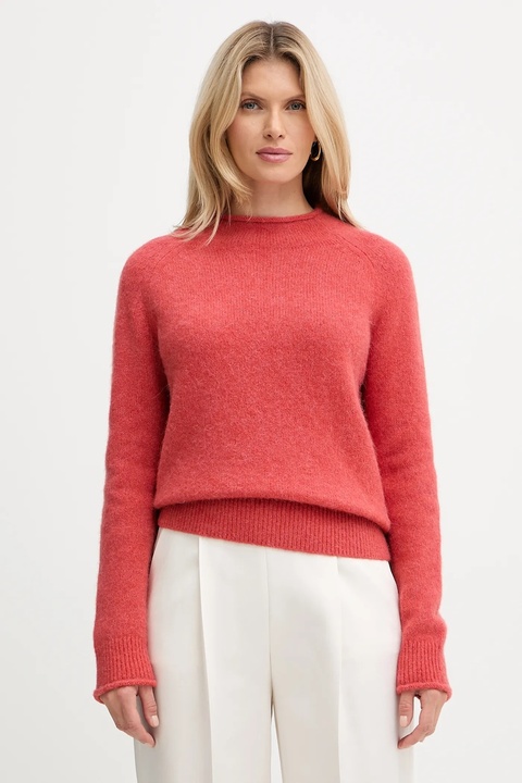 BOSS Orange sweter z dodatkiem wełny damski kolor czerwony lekki z półgolfem 50548930 - zdjęcie produktu nr 1