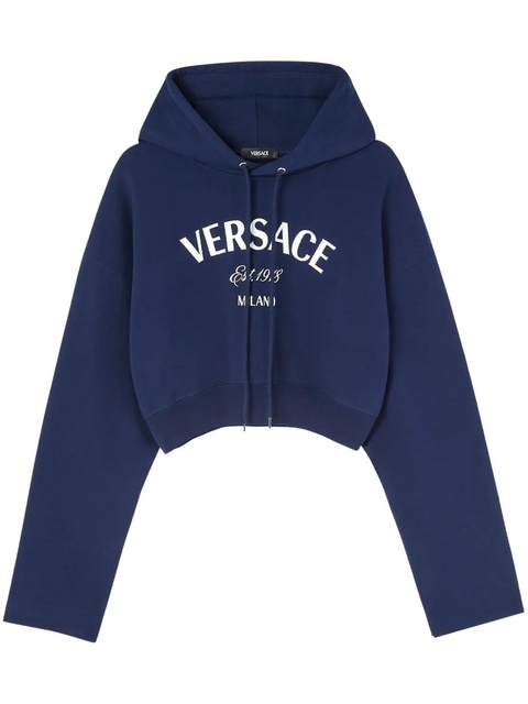 Versace logo-embroidered drawstring cropped hoodie - Blue - zdjęcie produktu nr 1