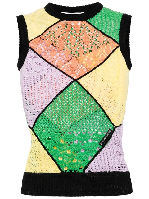 Marine Serre panelled crochet-knit tank top - Black - zdjęcie produktu nr 1
