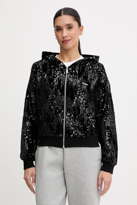 Guess bluza damska kolor czarny z kapturem z aplikacją V5BQ02 K1922 - zdjęcie produktu nr 1