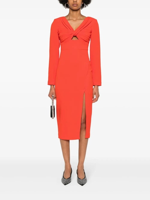 Self-Portrait twist-detail crepe midi dress - Orange - zdjęcie produktu nr 1