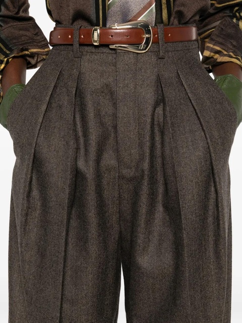 Saint Laurent pleated cotton trousers - Brown - zdjęcie produktu nr 2
