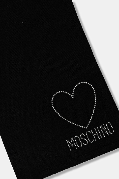 Moschino szalik wełniany damski kolor czarny z aplikacją M3333 30839 - zdjęcie produktu nr 2