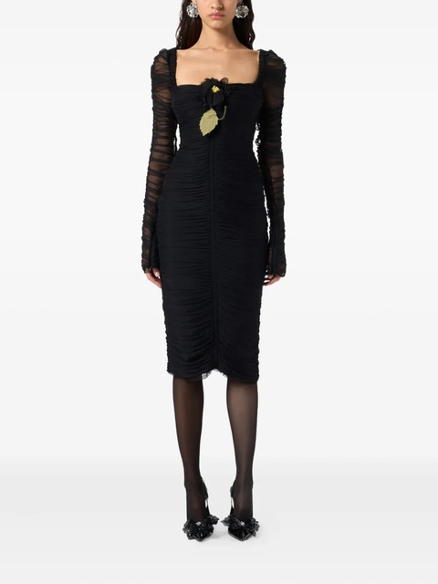 Blumarine flower-embellished gathered midi dress - Black - zdjęcie produktu nr 1