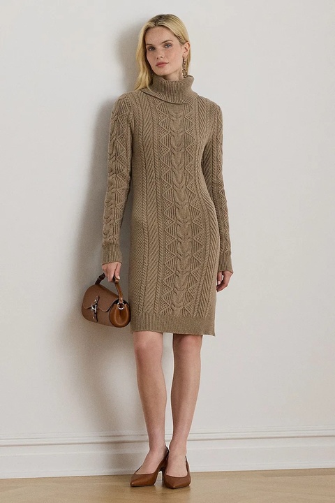 Lauren Ralph Lauren sukienka z dodatkiem wełny kolor beżowy mini dopasowana 200979705 - zdjęcie produktu nr 1