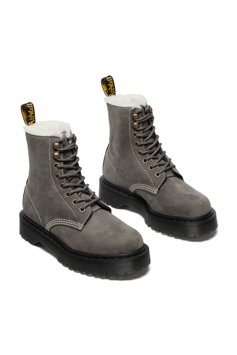 Dr. Martens workery skórzane 1460 Pascal Bex Fur Lined damskie kolor szary na platformie DM41419020 - zdjęcie produktu nr 2