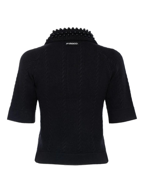 PINKO beaded-collar cable-knit knitted polo top - Black - zdjęcie produktu nr 2